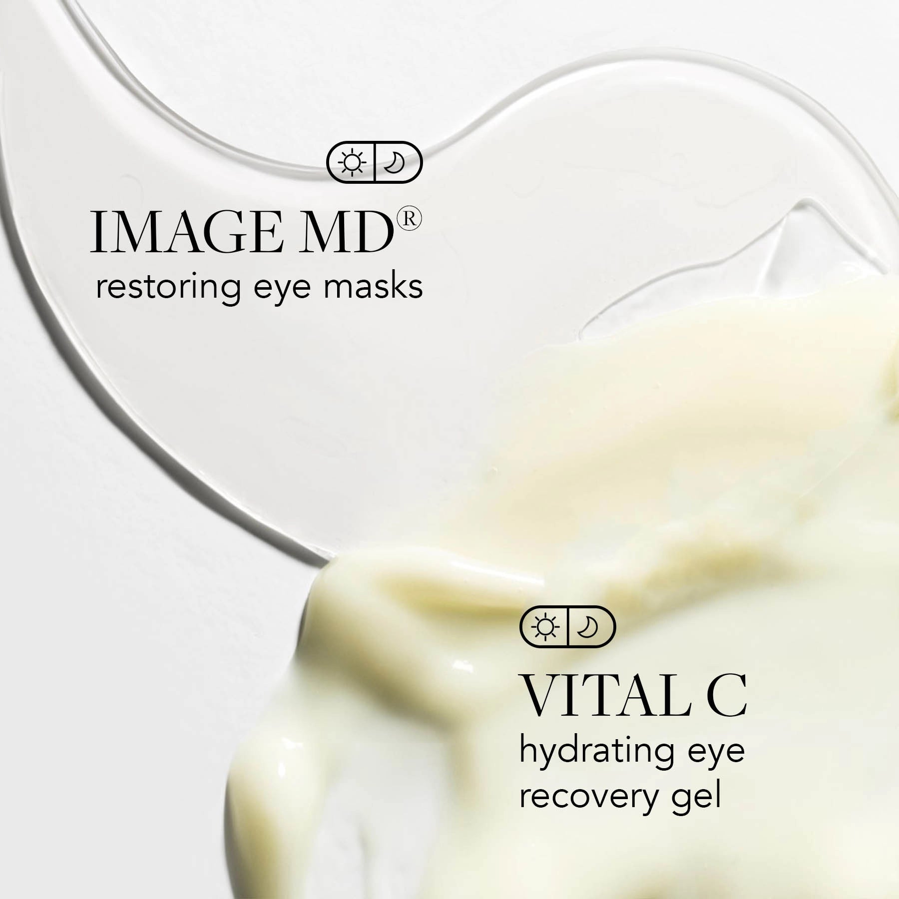 IMAGE MD restoring eye masks with VITAL C hydrating eye recovery gel on a light background