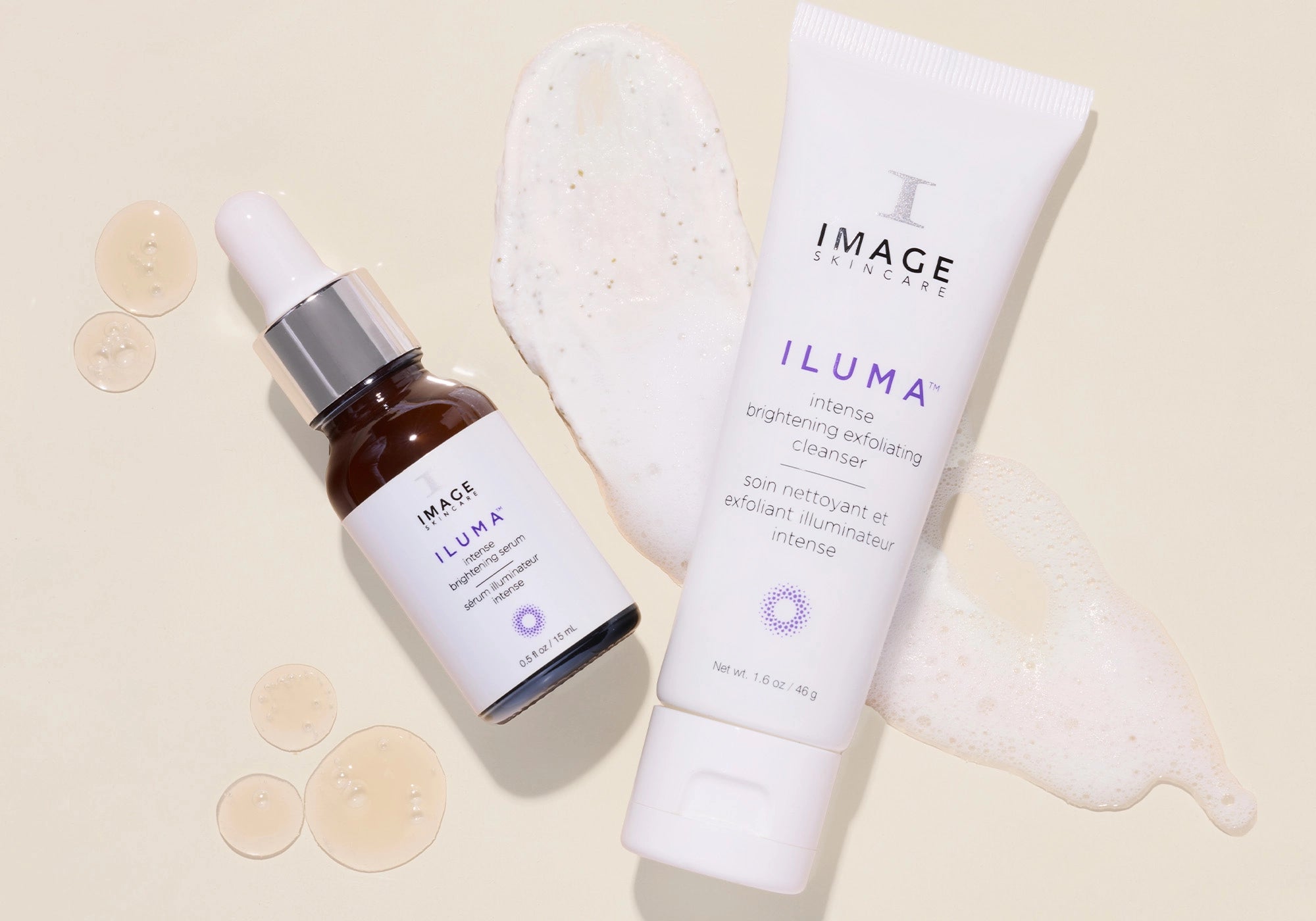 Iluma Brightening Serum and Cleanser with texture.