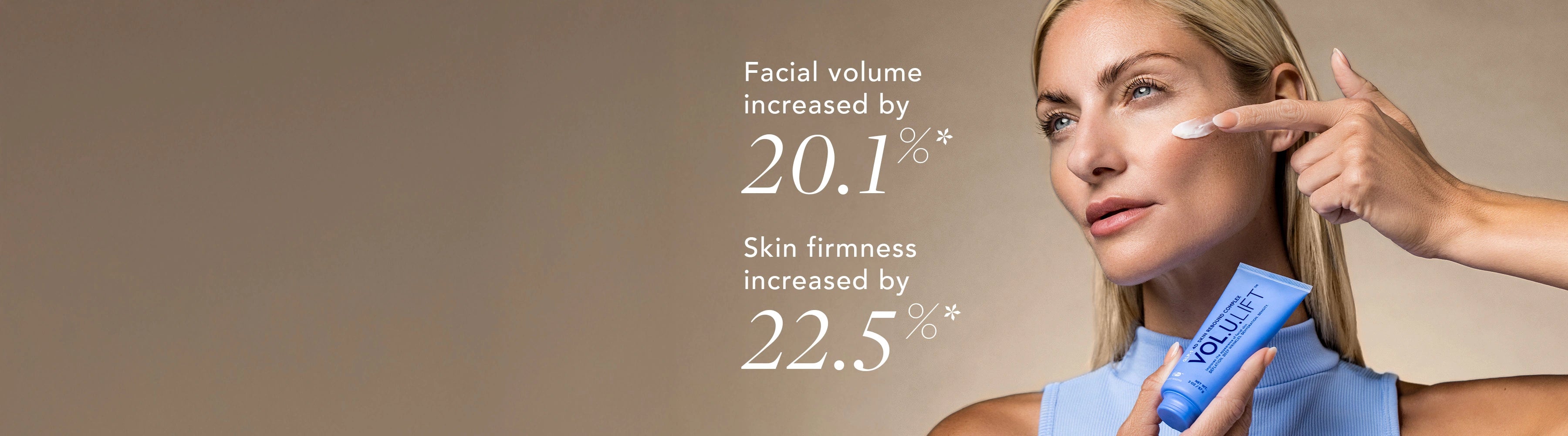 Woman holding Volulift Product applying on skin.