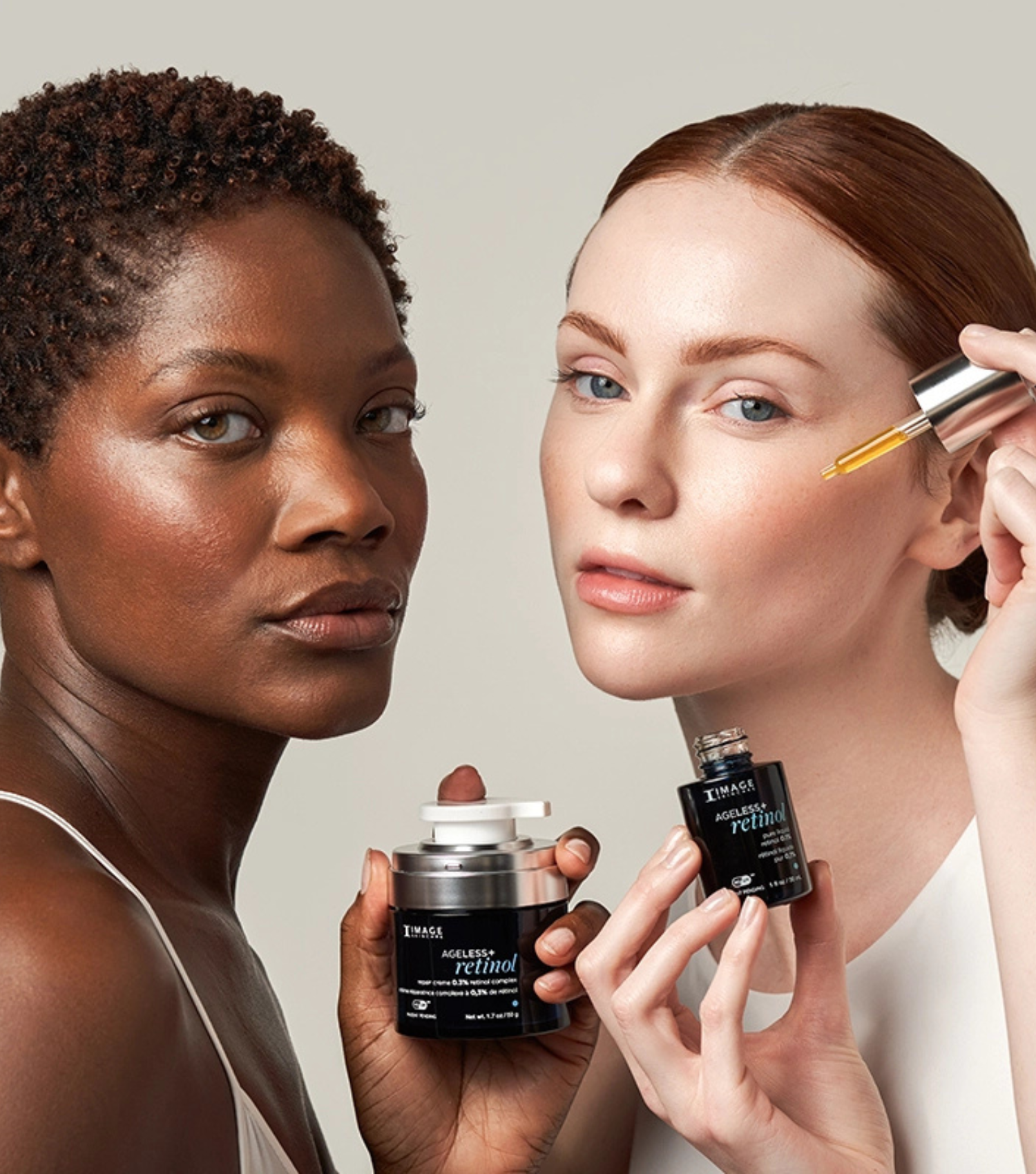 2 girls holding Image Skincare Ageless+ liquid retinols