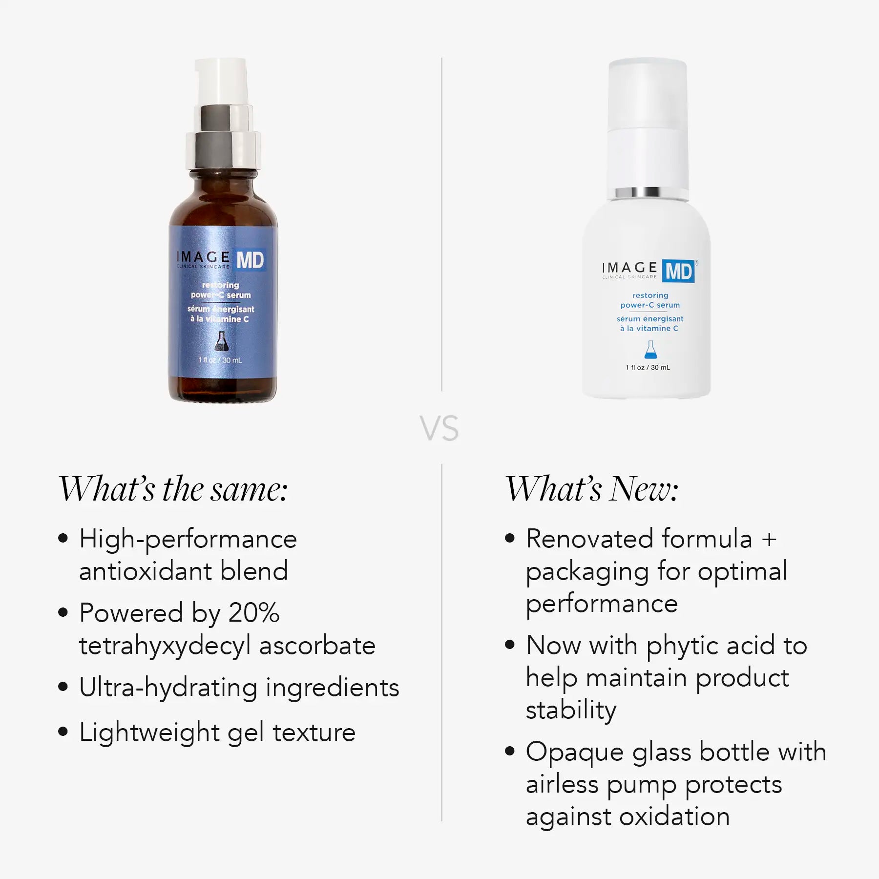 chart listing differences between old and new power c products
