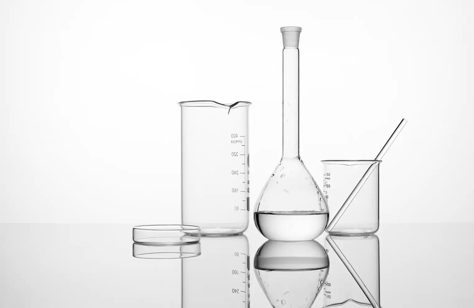 beakers on light background
