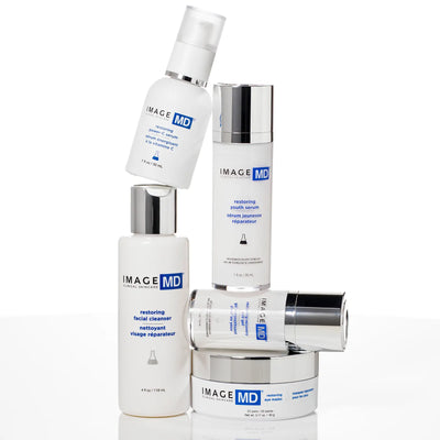 Full Image MD skincare product collection on a white background