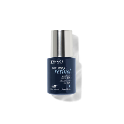 Blue skincare bottle with silver cap on a white background
