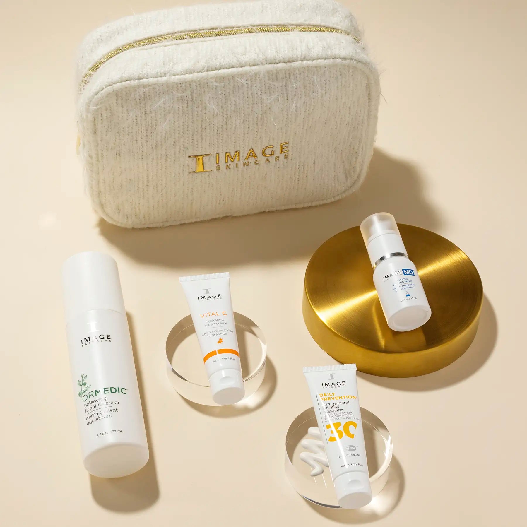 Flat lay of gold standard products