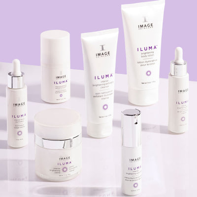 Full ILUMA product collection on light purple background