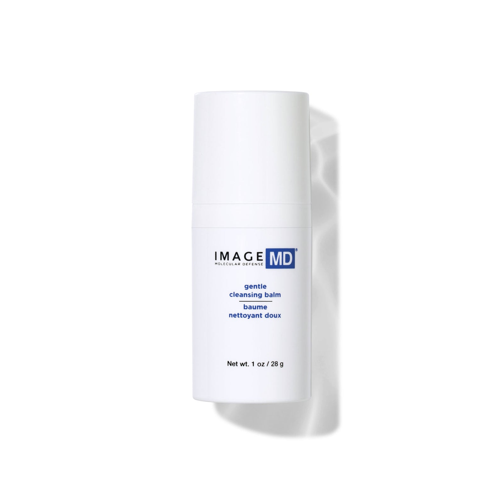 White cylindrical container of IMAGE MD gentle cleansing balm on a white background