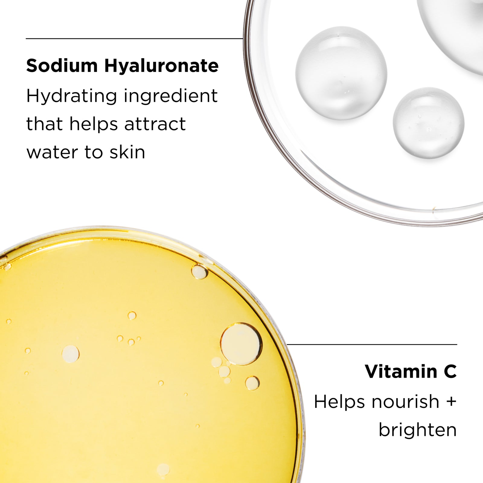 close up of ingredient droplets with ingredient benefits call outs