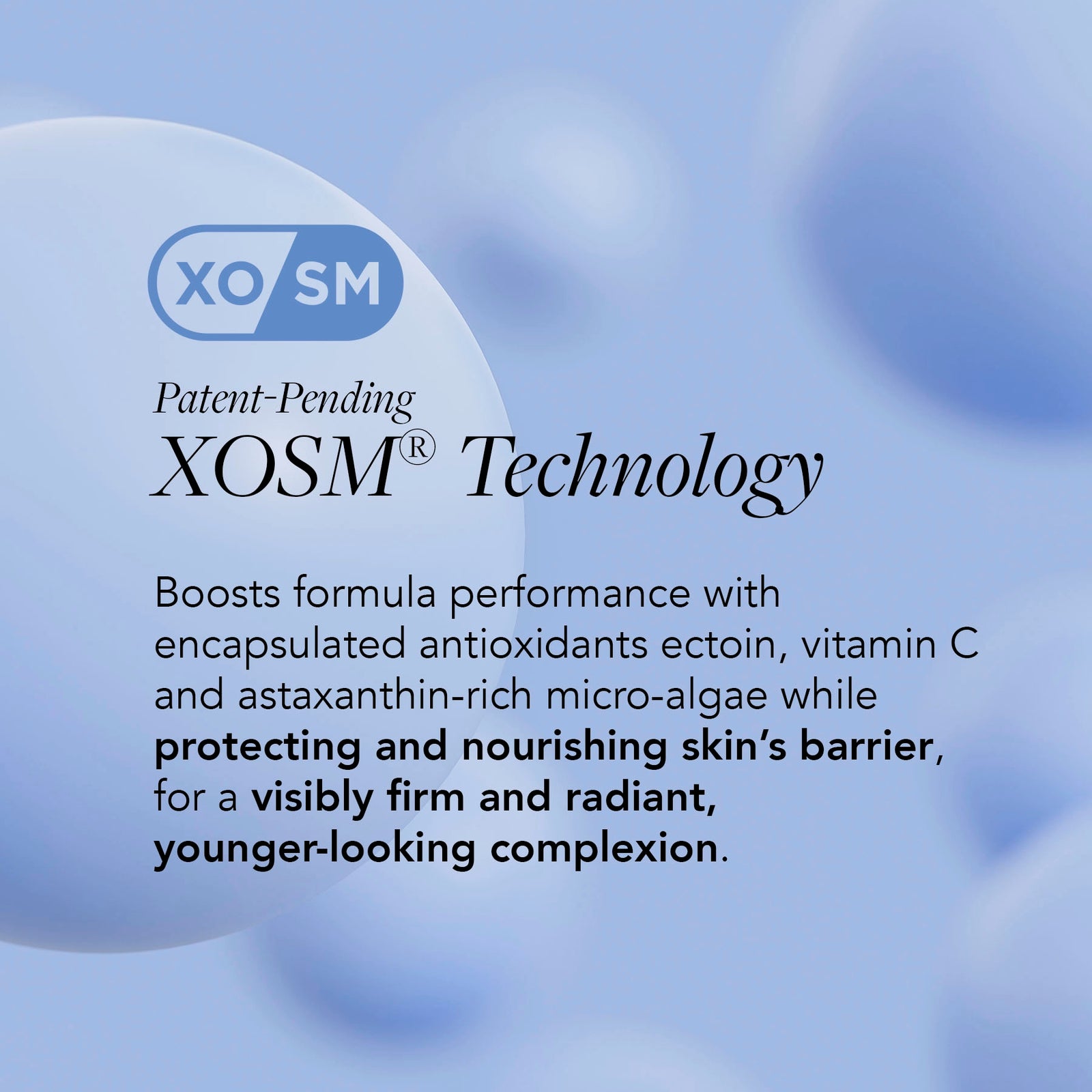 Advertisement for XOSM Technology with text and logo on a blue background