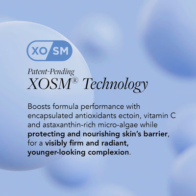 Advertisement for XOSM Technology with text and logo on a blue background