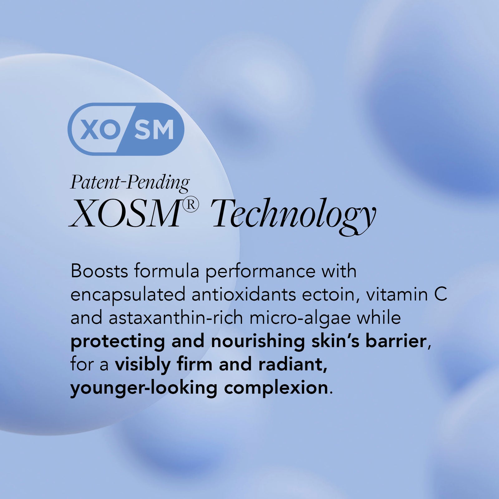 Advertisement for XOSM Technology with text and logo on a blue background