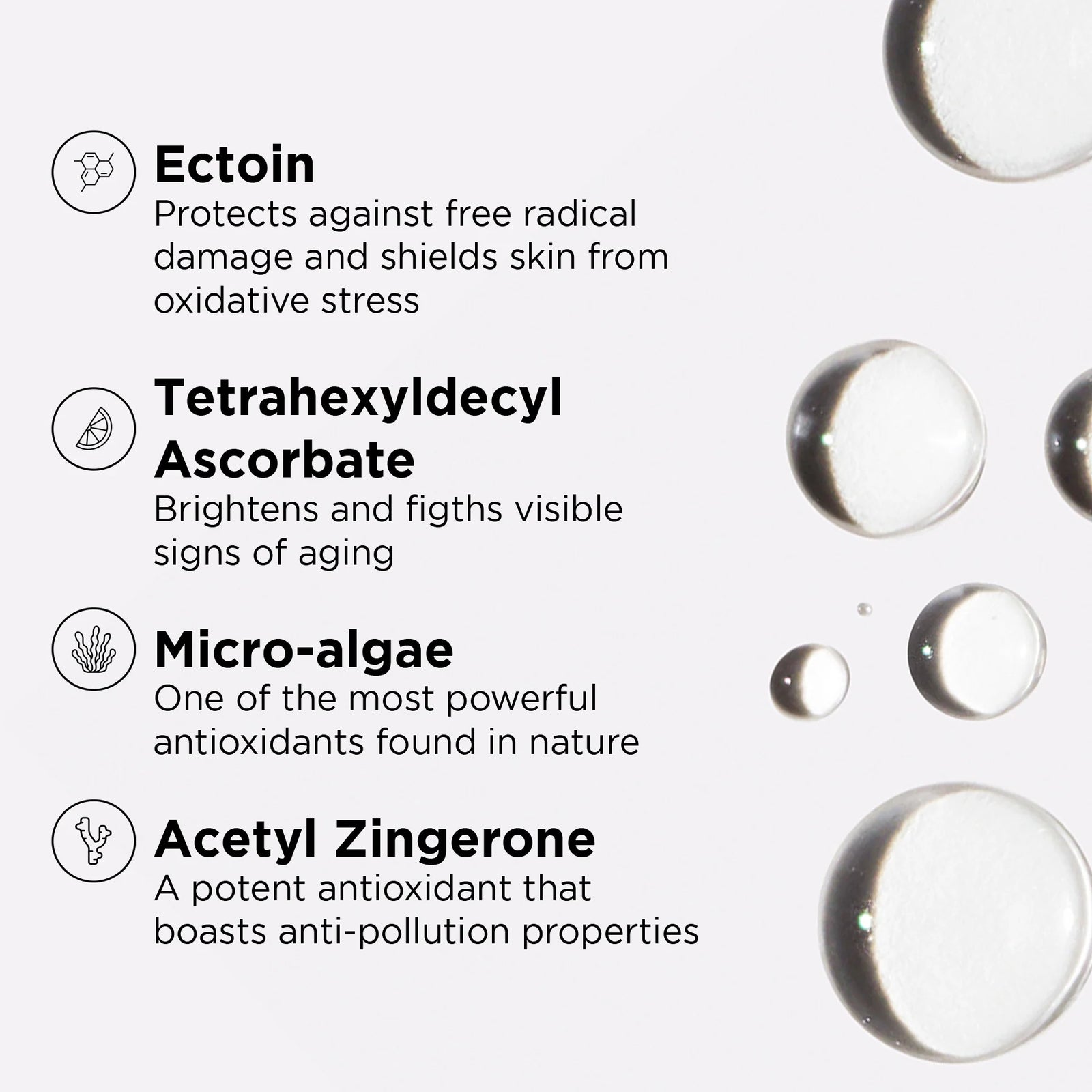 ingredient specific callouts on gray background with ingredient droplets