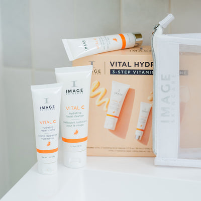 kit contents with bag and box on a bathroom counter