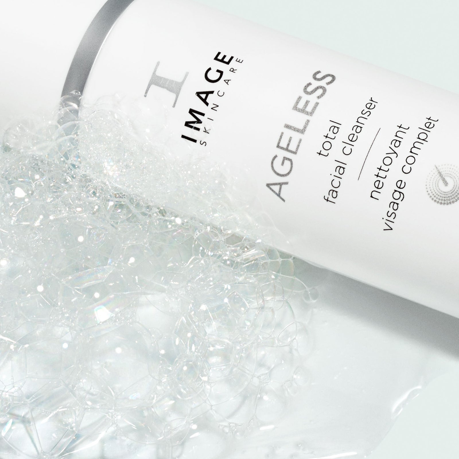 IMAGE Skincare Ageless Total Facial Cleanser bottle with bubbles - glycolic acid cleanser for exfoliating and revitalizing skin