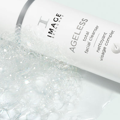IMAGE Skincare Ageless Total Facial Cleanser bottle with bubbles - glycolic acid cleanser for exfoliating and revitalizing skin