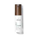 Skincare bottle with wooden cap on a white background