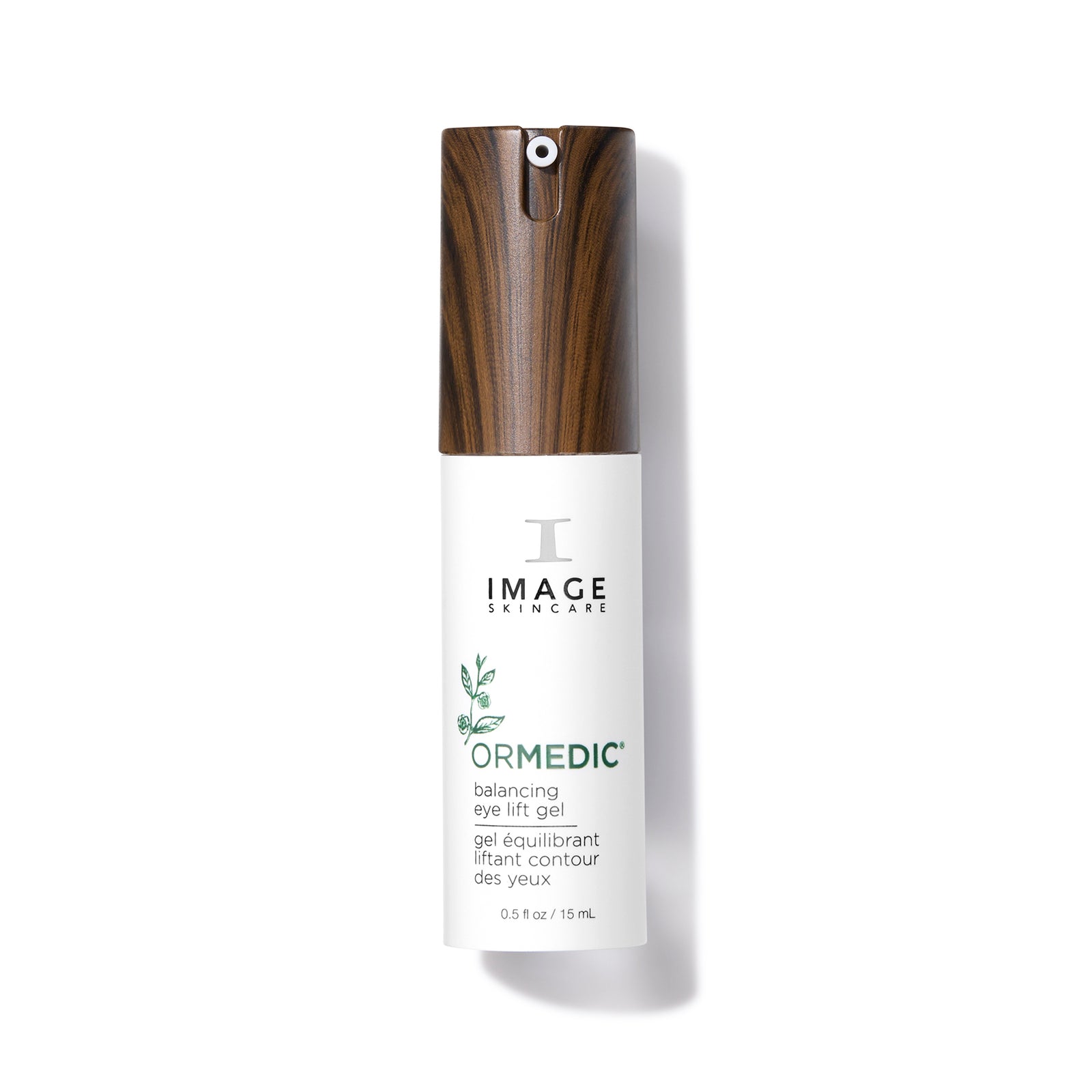 Skincare bottle with wooden cap on a white background