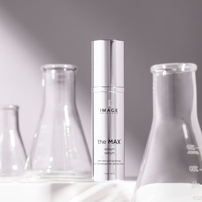 serum bottle surrounded by test tubes